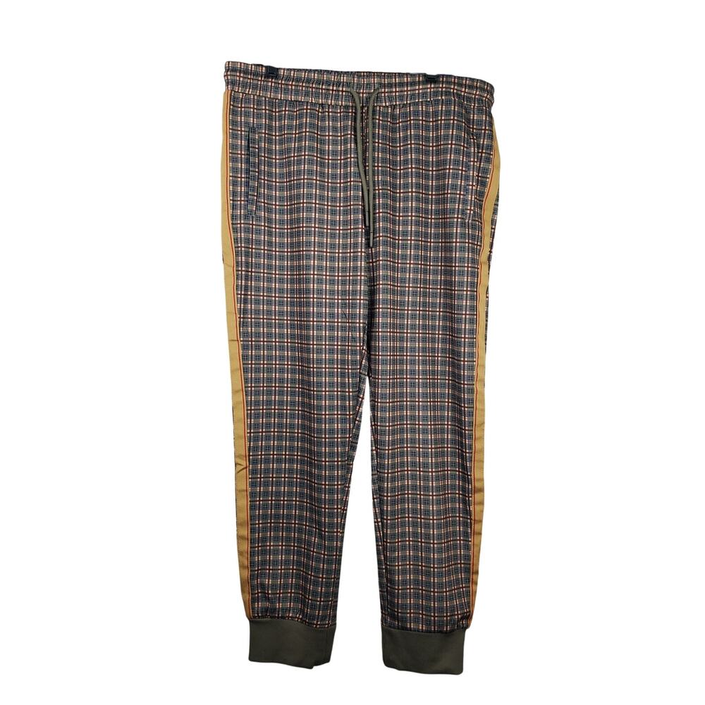 Jian Wang Sz 2XL Track Stripe Jogger Pants Blue‎ Brown Plaid Academia Streetwear